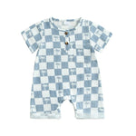 Baby Boy Romper Summer Short Sleeve Round Neck Checkered Tree Print Jumpsuit Playsuit