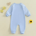 Baby Toddler Boy Lil Brother Fall Romper Plaid Print Letter Embroidery Long Sleeve Round Neck Full Length Jumpsuit