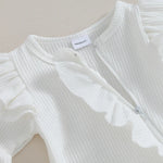 Baby Girl 2Pcs Clothes Ruffle Zipper Romper Long Sleeve Jumpsuit with Bow Headband