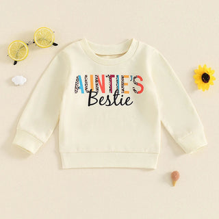 Baby Toddler Girl Auntie's Bestie Casual Letter Print Crew Neck Long Sleeve Pullover Top