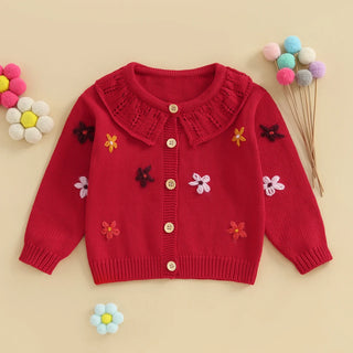 Baby Toddler Girls Cardigan Sweater 3D Flower Design Button Down Long Sleeve Knitted Top