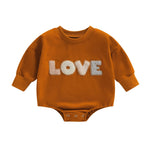 Infant Baby Girl Fall Bodysuit Fuzzy Letter Love Printed Long Sleeve Round Neck Bodysuit Bubble Romper