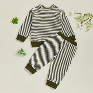 Baby Toddler Boys 2Pcs Long Sleeve Embroidery Duck Top with Striped Pants Infant Clothes Set