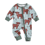 Baby Girls Boys Highland Cow Romper Print Long Sleeve Zipper Jumpsuit Fall Bodysuit