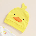 Baby Boys Girls 2Pcs Duck Outfit Long Sleeve Full Length Footed Jumpsuit Romper Duck Hat Set