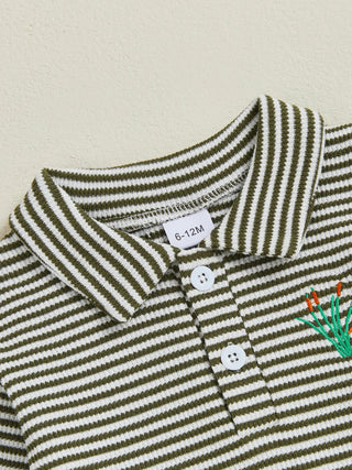 Baby Toddler Boys 2Pcs Long Sleeve Embroidery Duck Top with Striped Pants Infant Clothes Set