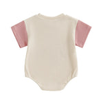 Baby Girl Auntie's Bestie Romper Contrast Color Letter Embroidery Waffle Crew Neck Short Sleeve Jumpsuit