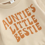 Baby Toddler Boys Girls 2Pcs Clothes Set Letter Auntie's Little Bestie Print Long Sleeve Pullover Top Jogger Pant Outfit