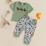 Baby Toddler Boys 2Pcs Outfit Summer Spring Duck Embroidery Short Sleeve T-Shirt Top and Elastic Waist Jogger Pants Set