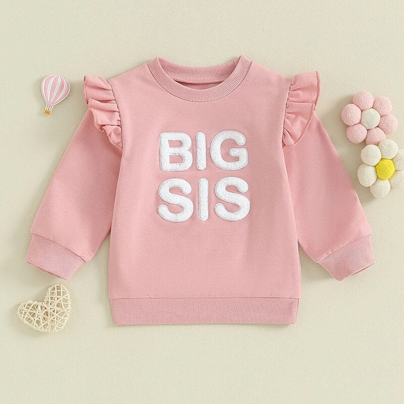 Baby Toddler Kids Girls Sister Matching Big Sis Shirt/Lil Sis Ruffle Sleeve Long Sleeve Romper Crewneck Top