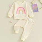 Baby Toddler Girls Boys 2Pcs Long Sleeve Rainbow Print Top & Long Pants Set Outfits