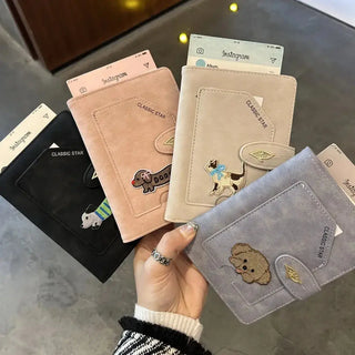 Cartoon Dogs Embroidered Passport Holder PU Leather Cute Passport Cover Multi-function Waterproof Ticket Clamp Travel Accessory