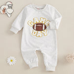 Baby Girl Boy Fall Romper GAME DAY Letter Football Embroidery Long Sleeve Full Length Jumpsuit