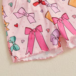Baby Toddler Kids Girls 2Pcs Summer Outfit Bow Print Crew Neck Short Sleeve T-Shirt Top Frilly Shorts Clothes Set