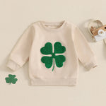 Baby Toddler Girl Boy St. Patrick's Day Casual Four Leaf Clover Shamrock Embroidery Long Sleeve Crewneck Top