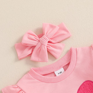 Baby Toddler Girls 3Pcs Fall Outfit Long Sleeve Bow Embroidery Crewneck Top + Jogger Pants + Headband Set