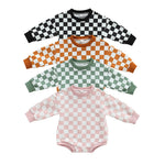 Baby Boy Girl Fall Sweatshirt Bodysuit Checkerboard Print Long Sleeve Jumpsuit Romper