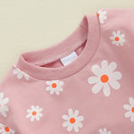 Baby Girl Bubble Romper Flower Daisy Print Round Neck Long Sleeve Jumpsuit