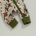 Baby Boys Girls Jumpsuit Long Sleeve Cow/Horse Print Zipped Autumn Romper Clothes