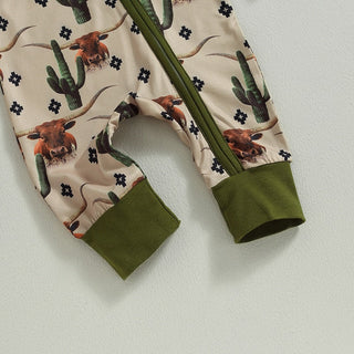 Baby Boys Girls Jumpsuit Long Sleeve Cow/Horse Print Zipped Autumn Romper Clothes