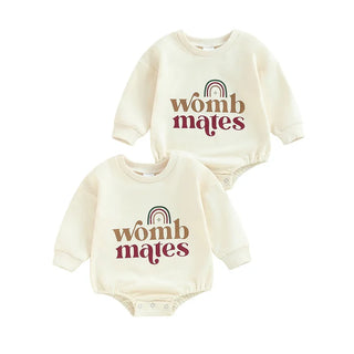 Baby Girls Boys 2Pcs Womb Makes Bubble Rompers Twins Clothes Rainbow Letter Print Long Sleeve Bodysuits
