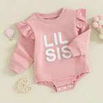 Baby Toddler Kids Girls Sister Matching Big Sis Shirt/Lil Sis Ruffle Sleeve Long Sleeve Romper Crewneck Top