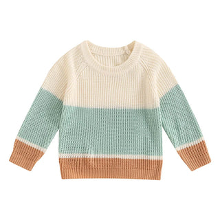 Baby Toddler Boys Girls Sweater Casual Contrast Color Stripes Warm Knitted Long Sleeve Pullover Top