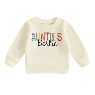 Baby Toddler Girl Auntie's Bestie Casual Letter Print Crew Neck Long Sleeve Pullover Top