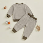 Baby Toddler Boys 2Pcs Fall Outfit Rugby Embroidery Striped Long Sleeve Top and Elastic Pants Clothes Set
