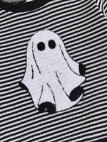 Baby Toddler Boys 2Pcs Halloween Outfit Ghost Embroidery Striped Long Sleeve Top and Elastic Pants Clothes Set