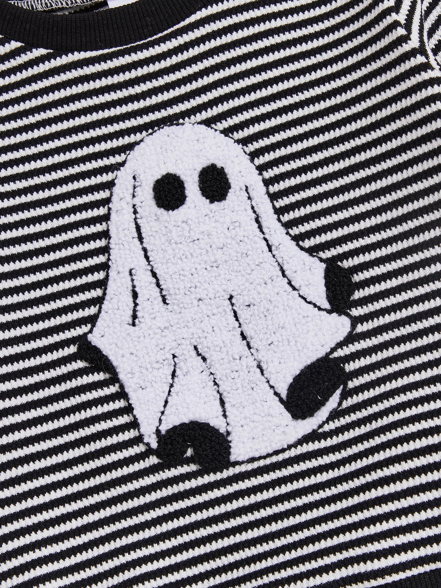 Baby Toddler Boys 2Pcs Halloween Outfit Ghost Embroidery Striped Long Sleeve Top and Elastic Pants Clothes Set