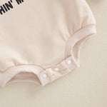 Baby Boys Pushin' My Luck Romper Letter Shamrock Tractor Print Long Sleeve Crew Neck Bubble Jumpsuit