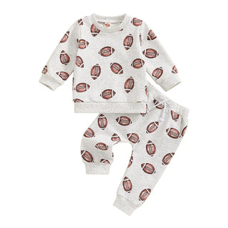 Baby Toddler Boys Girls 2Pcs Football Print Long Sleeve Round Neck Top Drawstring Pockets Pants Set