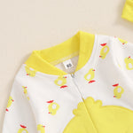 Baby Boys Girls 2Pcs Duck Outfit Long Sleeve Full Length Footed Jumpsuit Romper Duck Hat Set