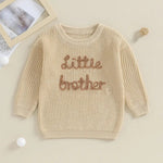 Baby Boys Sweater Letter Embroidery Little Brother Crew Neck Long Sleeve Pullover Top