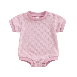 Baby Boys Girls Bodysuit Short Sleeve Crew Neck Checkerboard Summer Playsuit Romper