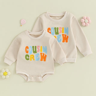 Toddler Baby Kids Boys Girls Fuzzy Letter Embroidery Cousin Crew Matching Long Sleeve Round Neck Pullover Loose Top