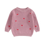 Baby Girl Knit Sweater Heart Embroidery Pullover Valentine's Day Clothes Top