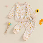 Baby Toddler Girls 2Pcs Fall Outfit Daisy Flower Print Long Sleeve Crewneck Top and Elastic Pants Jogger Set
