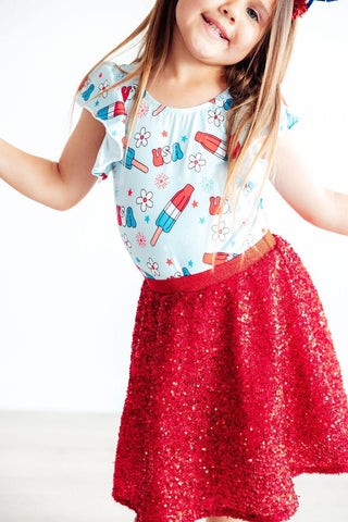 SALE Proudly Patriotic S/S Flutter Sleeve Leotard