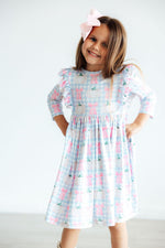 SALE Pumpkin Picnic 3/4 Sleeve Ruffle Twirl Dress