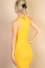 Casual Ribbed Split Neck Bodycon Dress (CAPELLA)