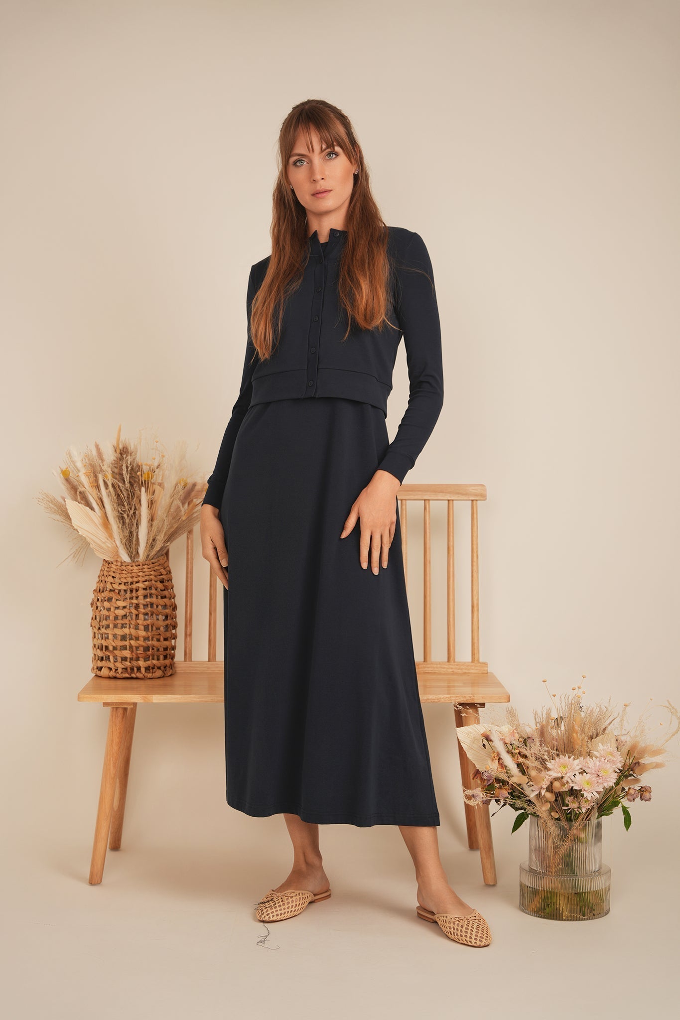 A Line Crew Neck Maxi Jumper Dress