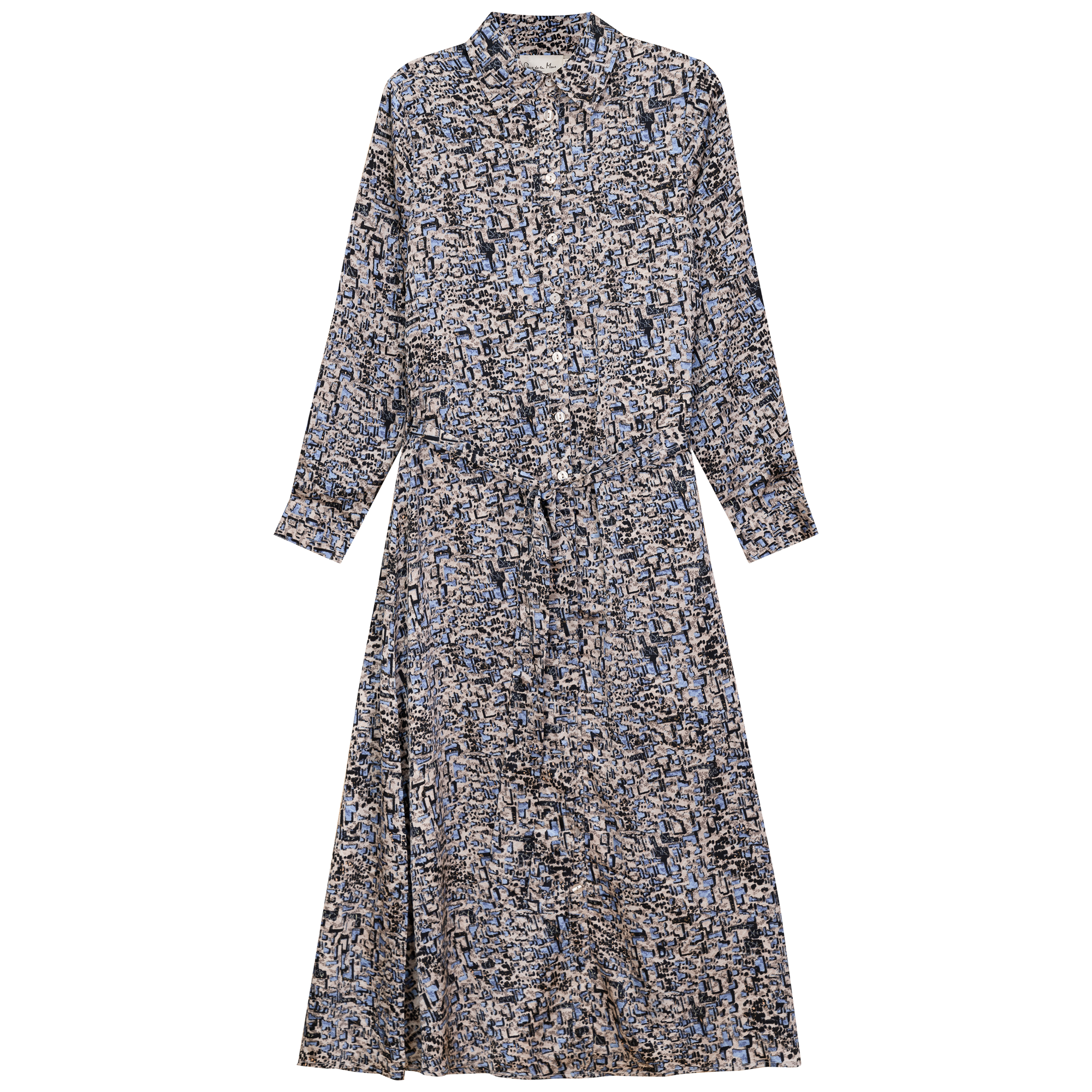 Printed Satin Midi Shirt Dress
