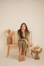 Printed Satin Midi Shirt Dress