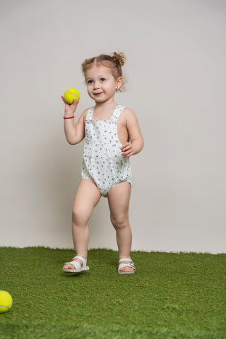 Floral Printed Denim Romper