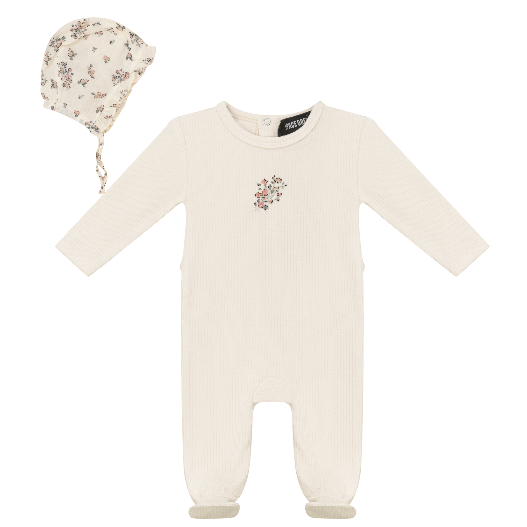 Pointelle Rib Onesie and Bonnet - By Baano