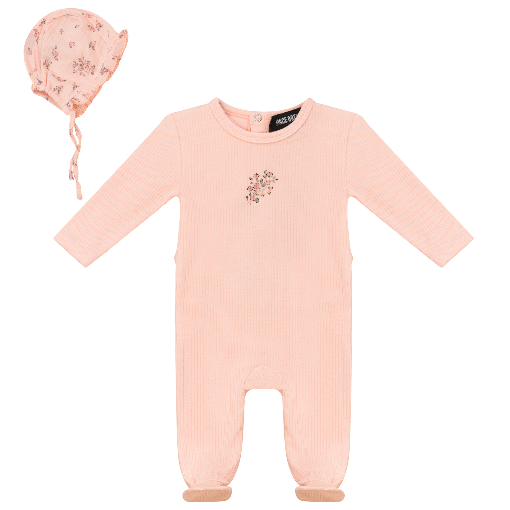 Pointelle Rib Onesie and Bonnet - By Baano