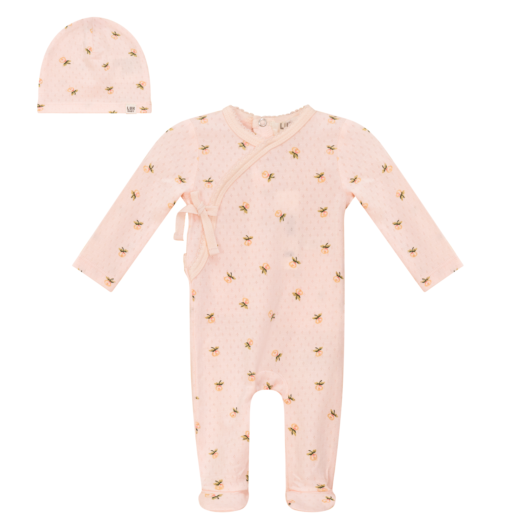 Floral Print Pointelle Onesie and Hat - By Baano