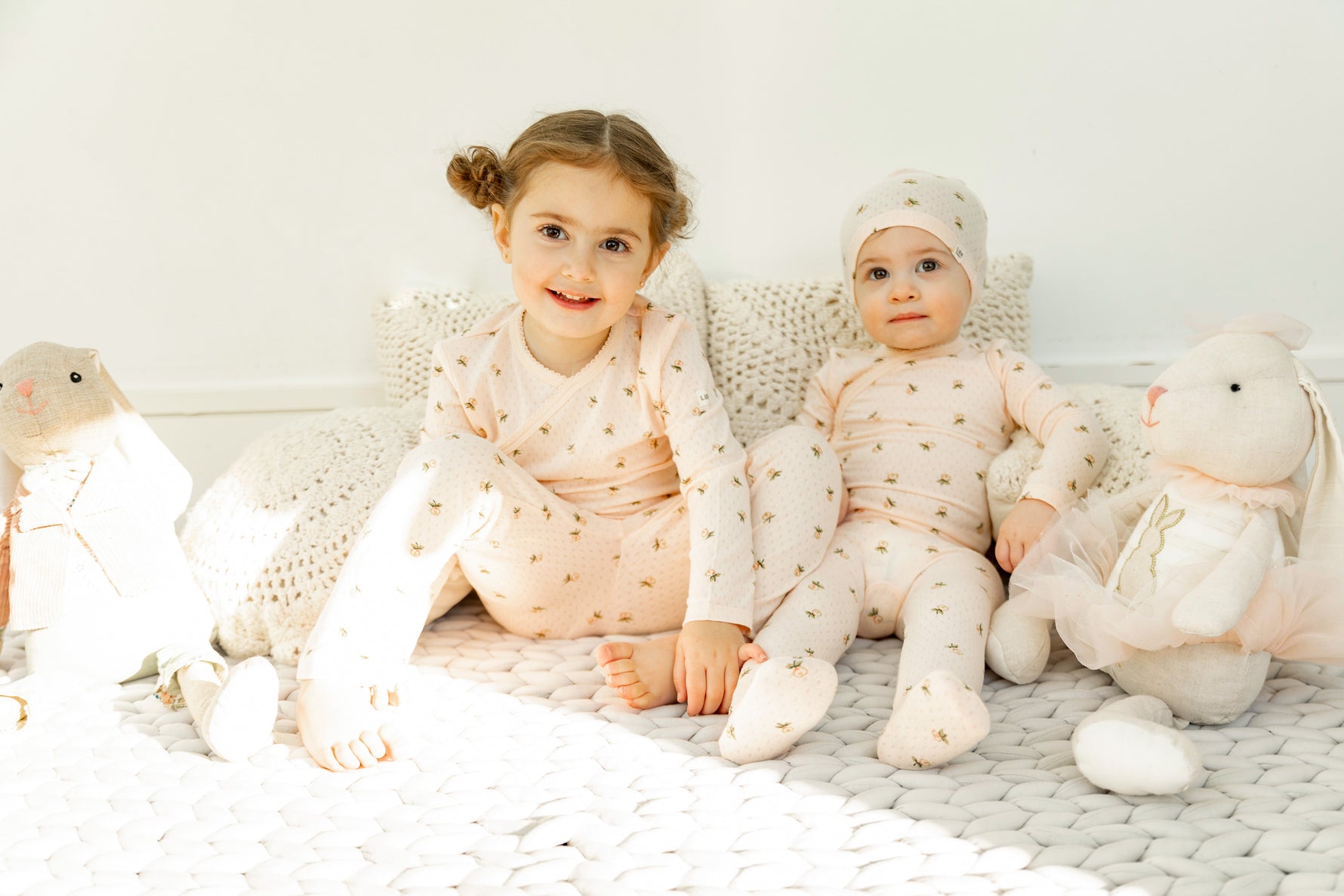 Floral Print Pointelle Onesie and Hat - By Baano